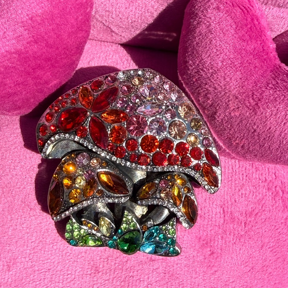 NEW! Mushroom Colorful Crystal Rhinestone Large Brooch - Picture 4 of 8